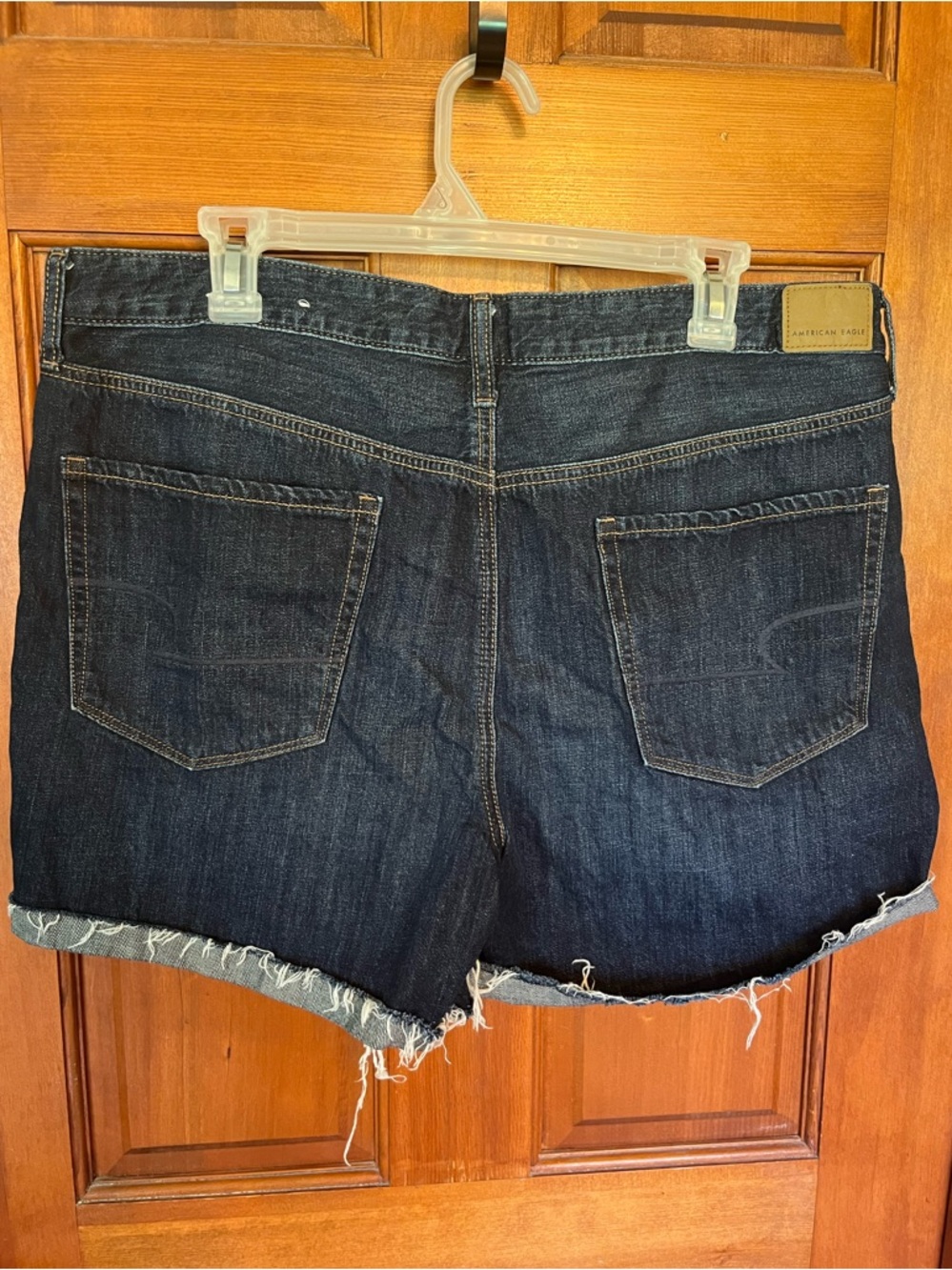 American Eagle Dark Wash Denim Jean Cutoff Shorts Raw Hem Size 16 - Picture 2 of 9